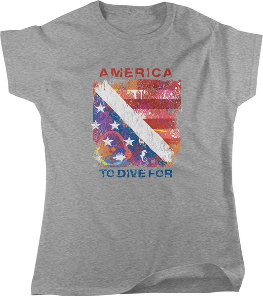 Diving Flag T-Shirt – Women's Dive Shirt with Patriotic Scuba Flag Apparel