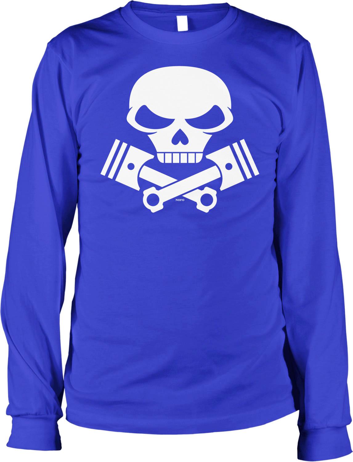 Motorcycle Long Sleeve Shirt - Skull Pistons Tee With Durable Cotton & Tattoo Style