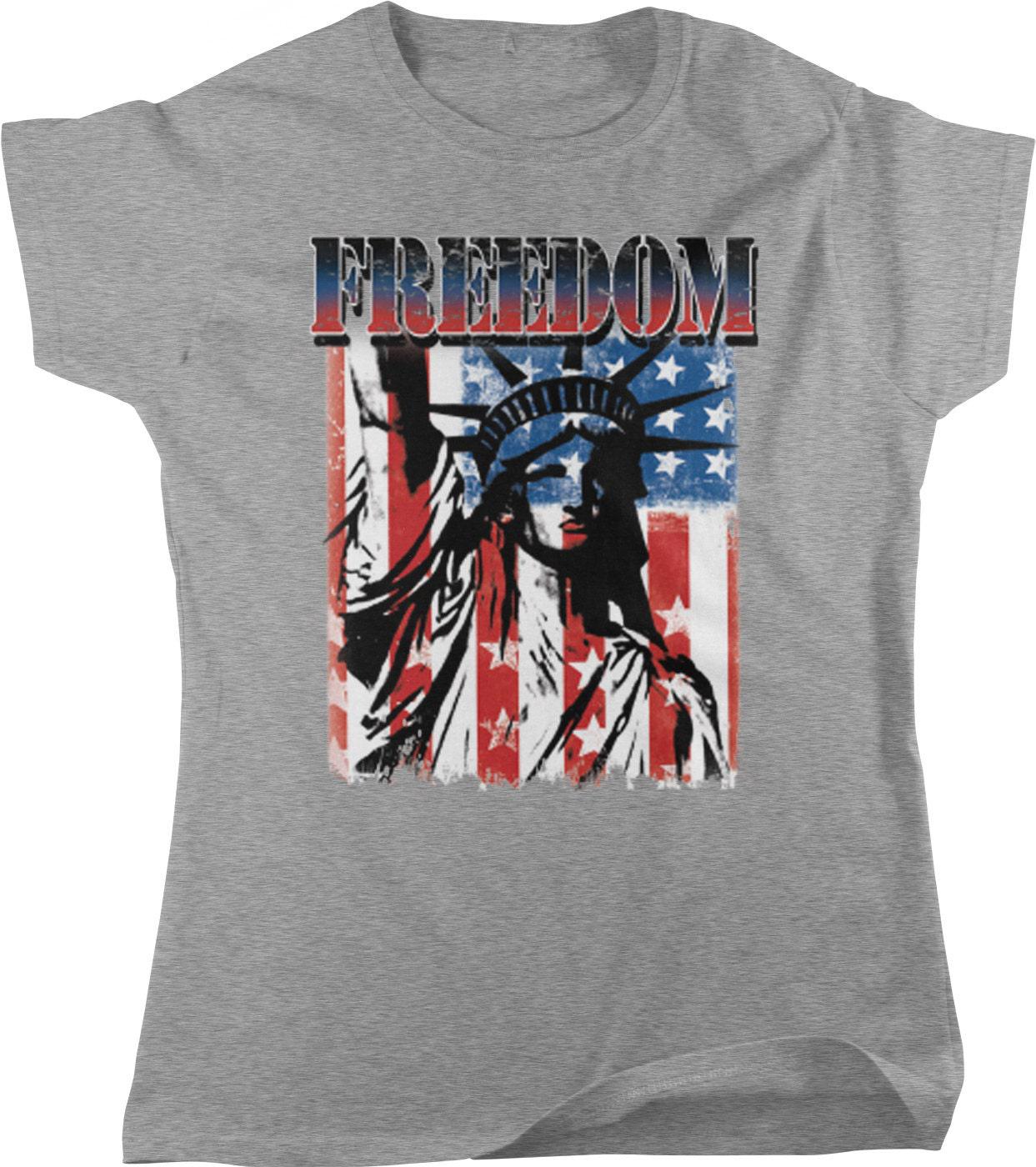 USA Women's T-Shirt - Patriotic Tee with Statue of Liberty, Red White Blue Colors