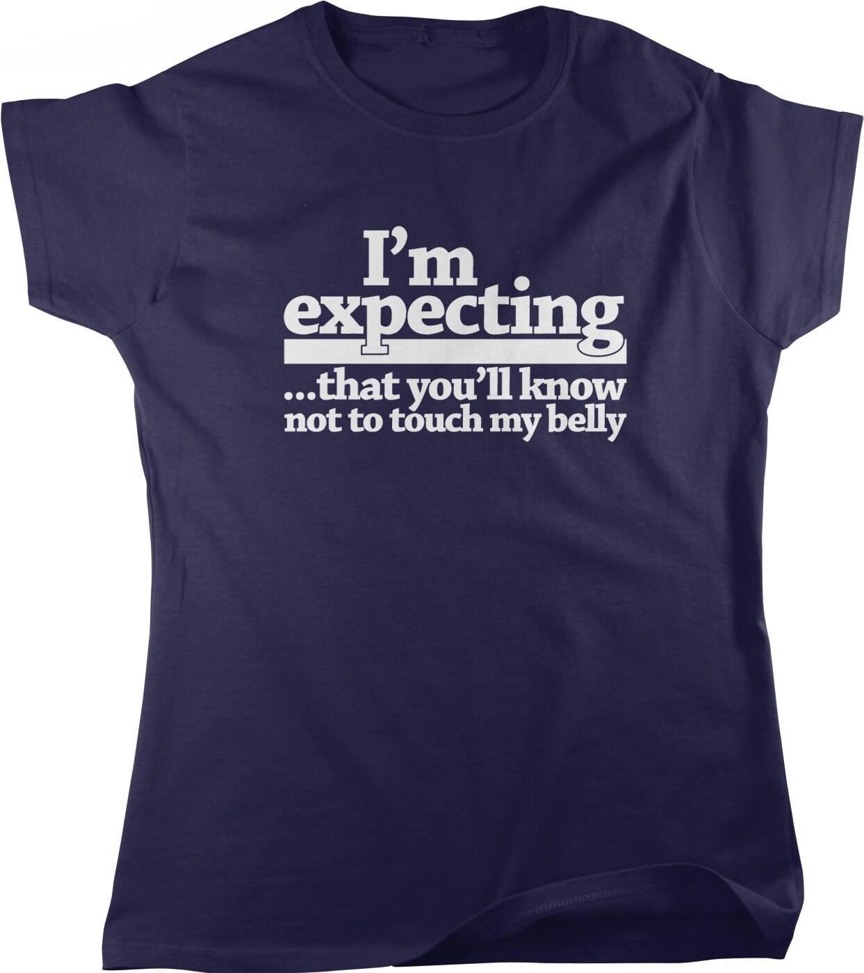 Expecting Mom Shirt – Funny Mom Belly Reminder Tee with Seamless Rib Collar