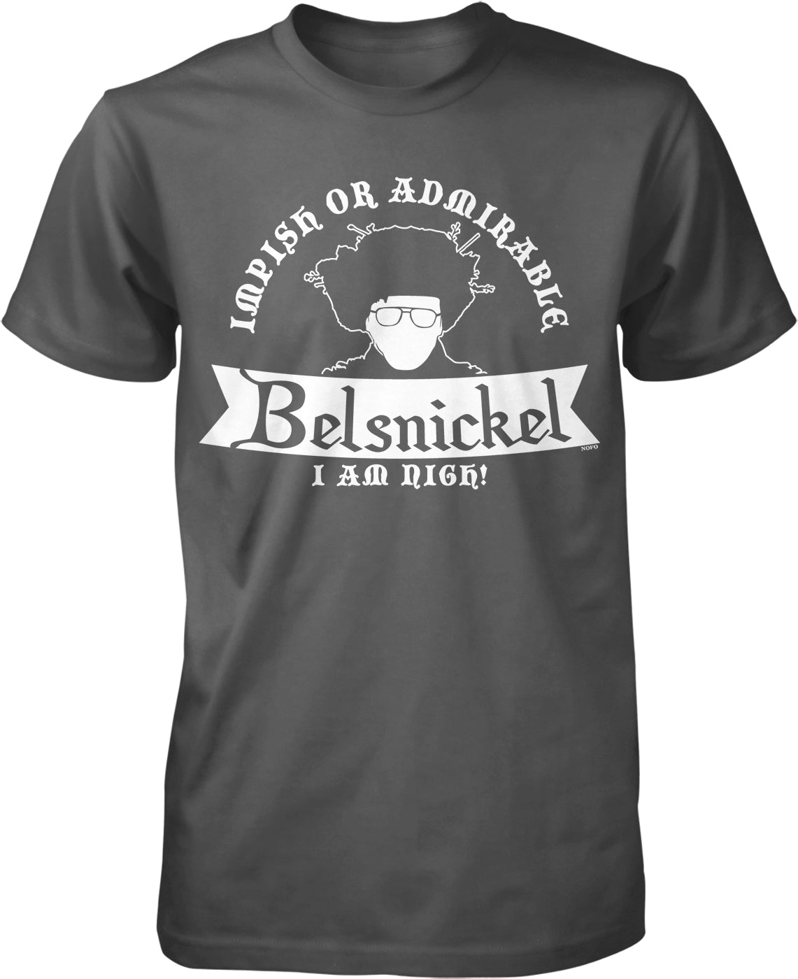 A black t-shirt with a graphic design featuring a person's face wearing glasses and the text "I am NIGHT!"