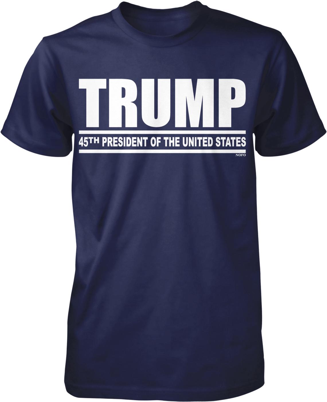 A navy blue t-shirt with the text "TRUMP 45TH PRINCIPLE OF THE UNITED STATES" printed on it in white.