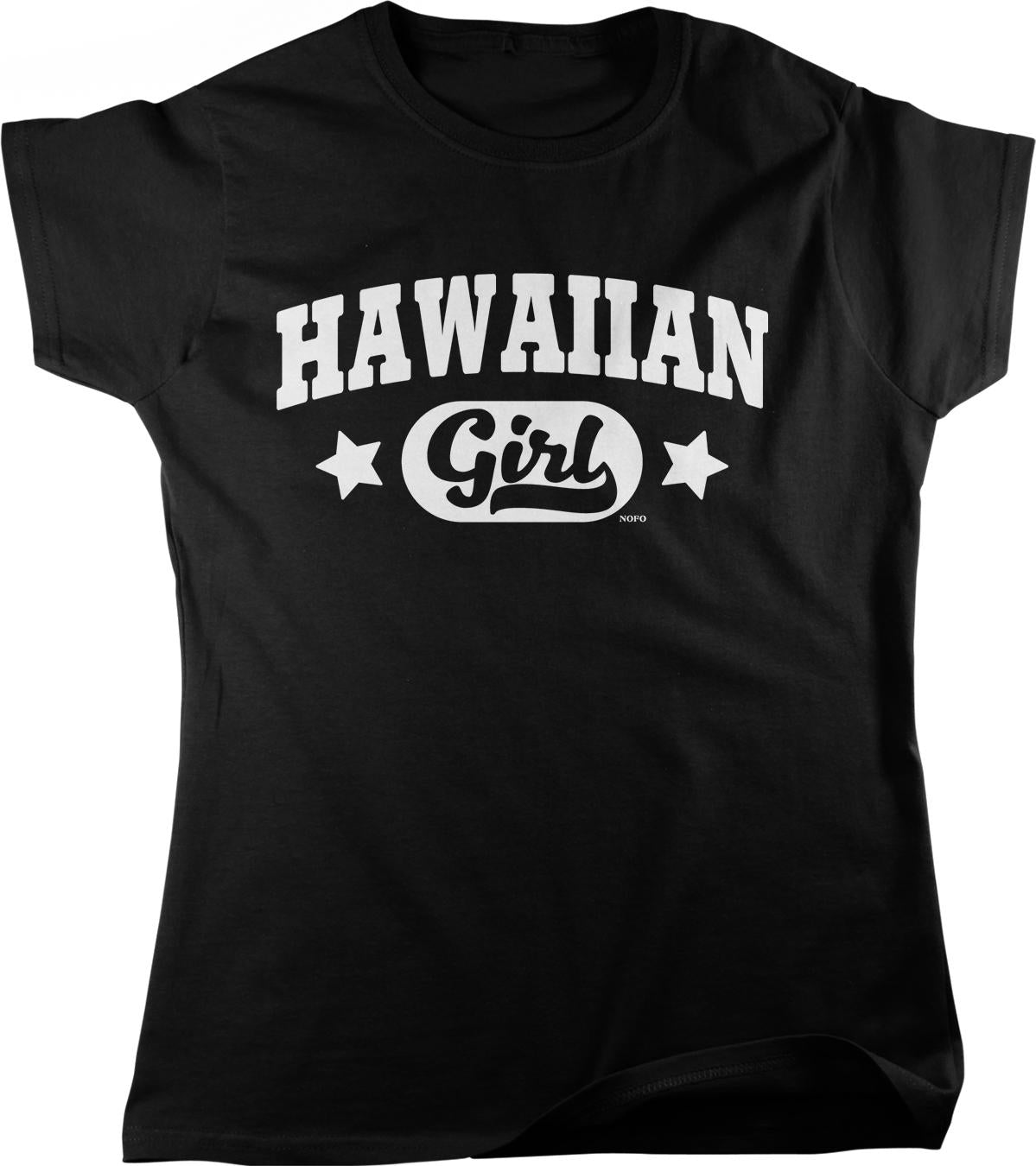 A black t-shirt with white text and stars printed on it.