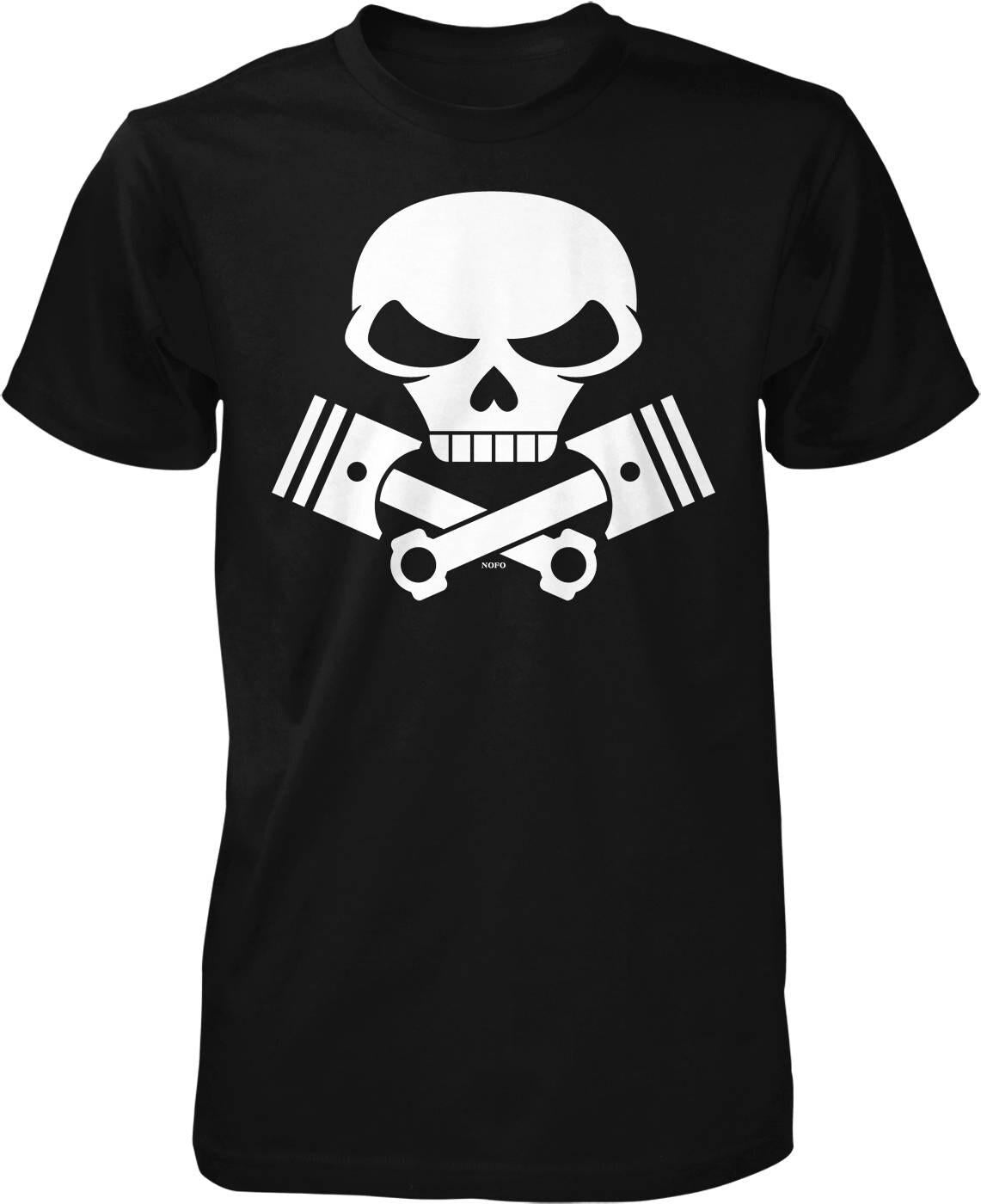 Motorcycle Engine T-Shirt - Skull And Pistons Durable Cotton Tee For Bikers
