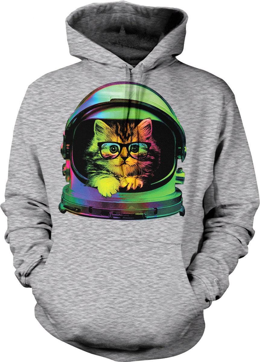 Space Kitten Hoodie – Galaxy Hooded Sweatshirt With Rainbow Astronaut Helmet Design
