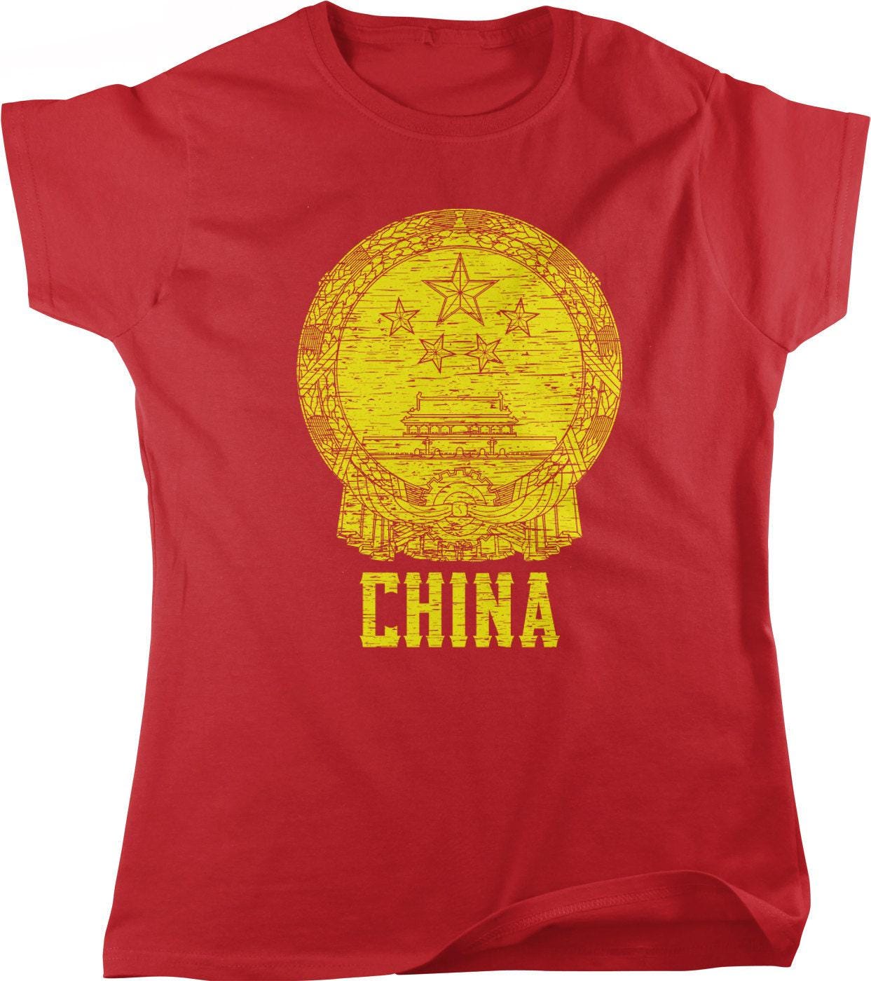 Women's China T-Shirt - Red National Emblem | Cotton Casual Fit Tee