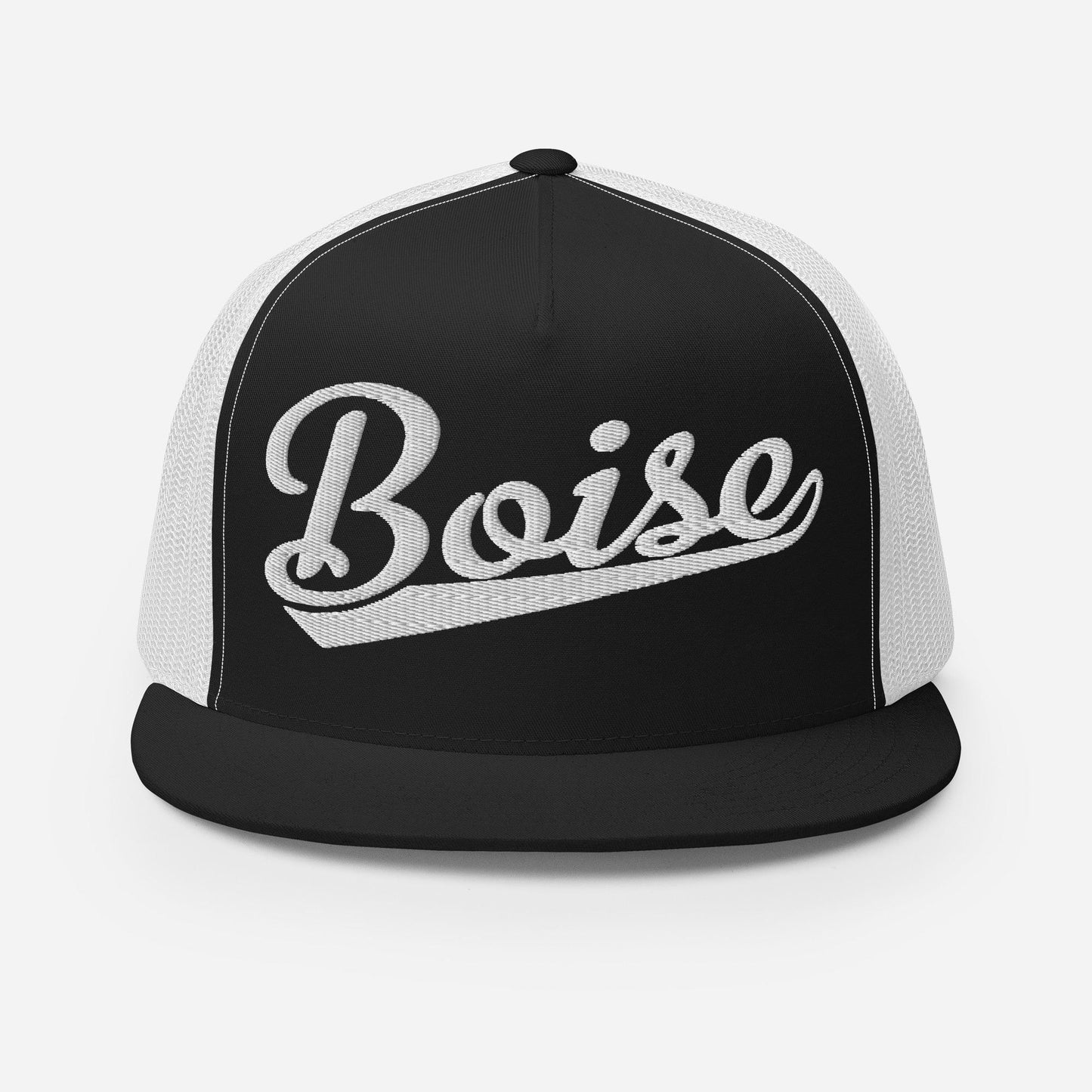 Snapback Trucker Hat – Boise Script Baseball Flat Bill, Custom Embroidery, Mesh Back