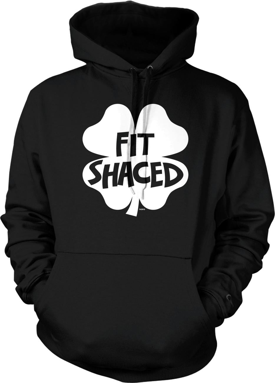 A black hoodie with a white clover design and the text "FIT SHADED" printed on it.