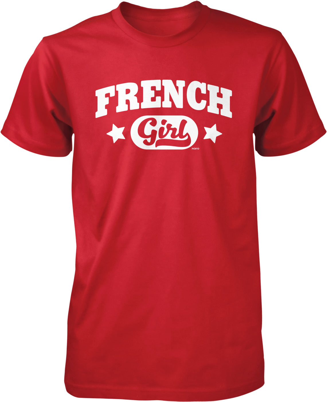 A red t-shirt with the text "French Girl" printed on it.