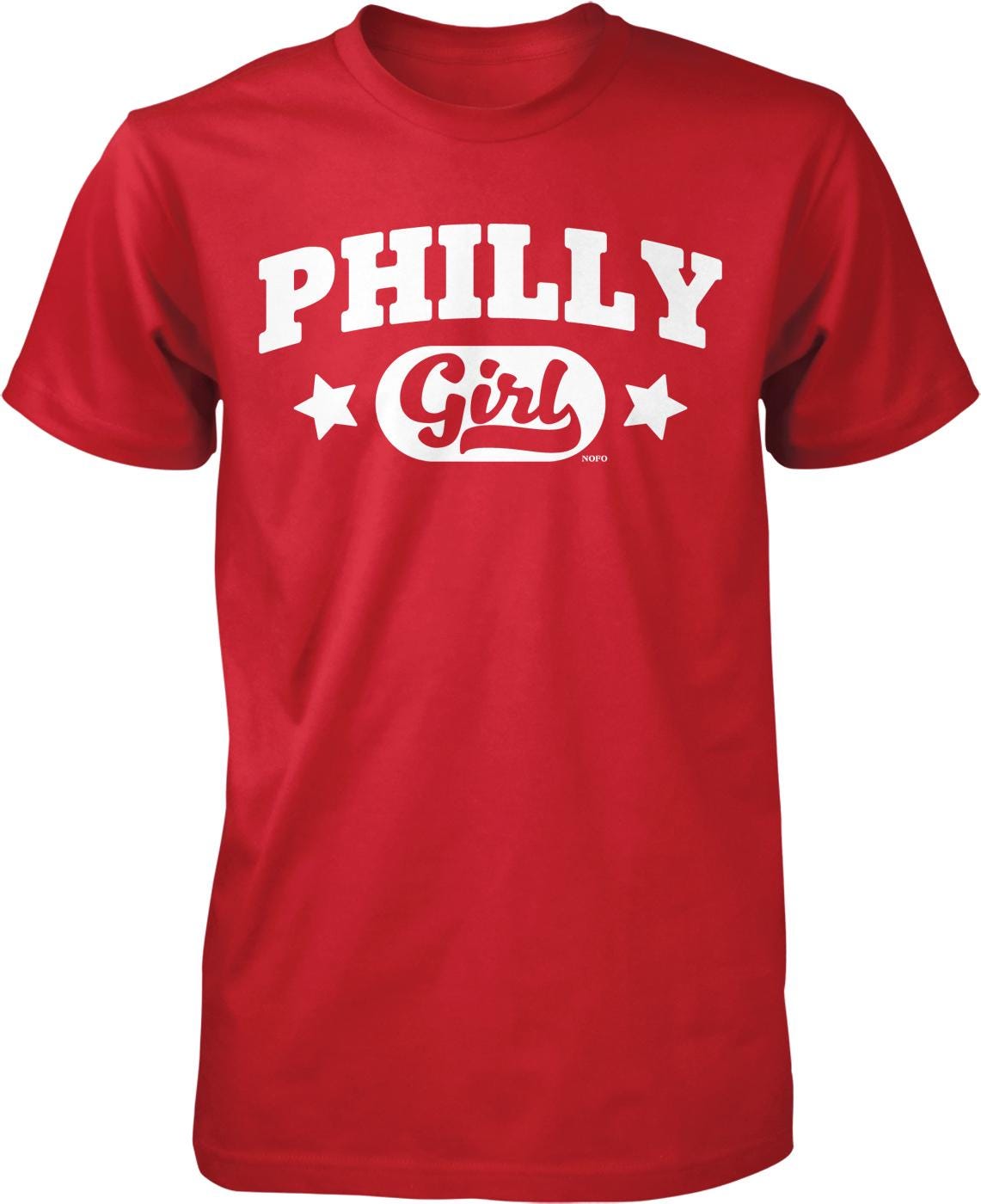 A red t-shirt with the text "PHILLY Girl" printed on it.