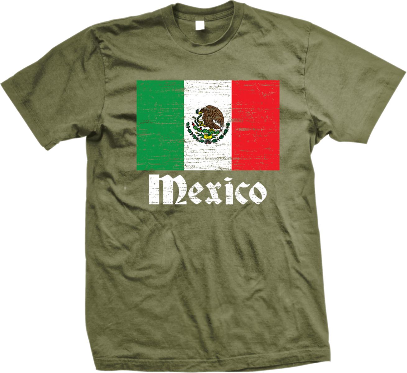 A t-shirt with the Mexican flag and the word "Mexico" printed on it.