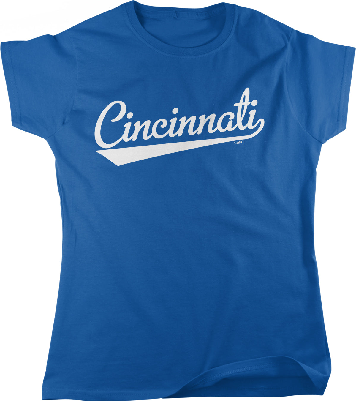 A blue t-shirt with the word "Cincinnati" printed on it in white text.