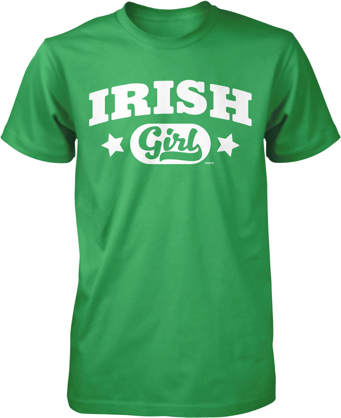 A green t-shirt with the text "IRISH GIRL" printed on it in white letters.