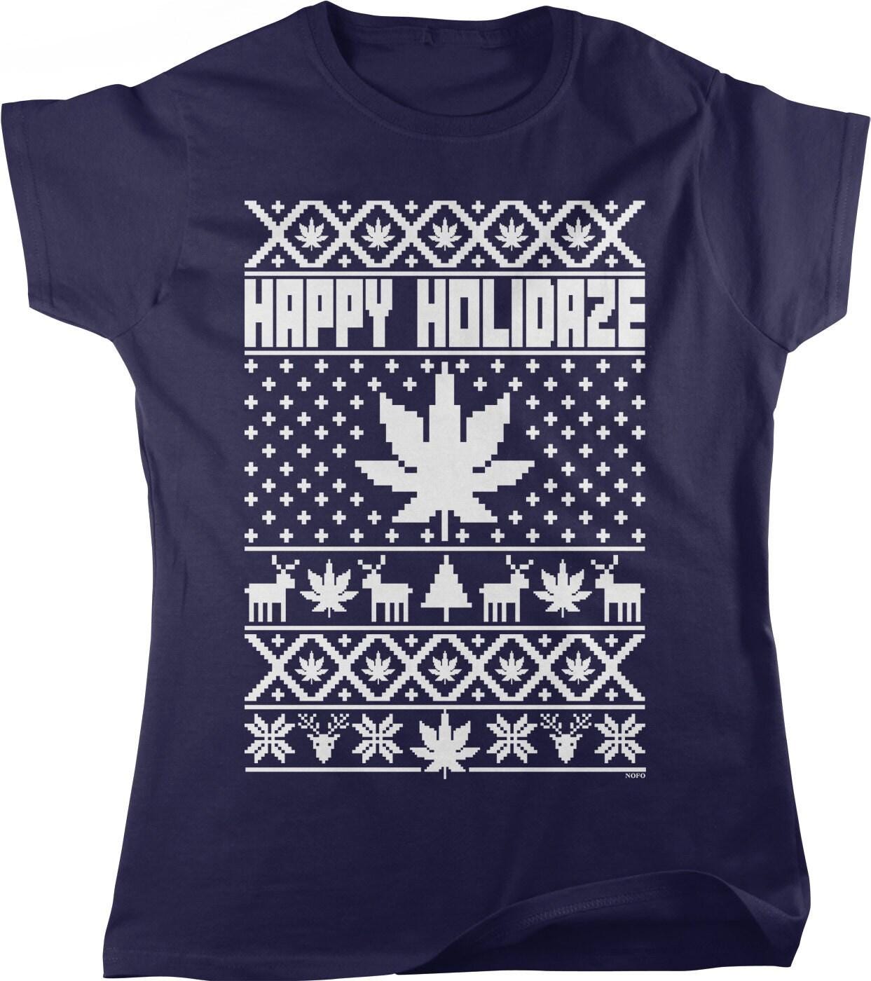 Weed Ugly Christmas Sweater - Women's Relaxed Fit Cannabis Holiday Shirt Tee