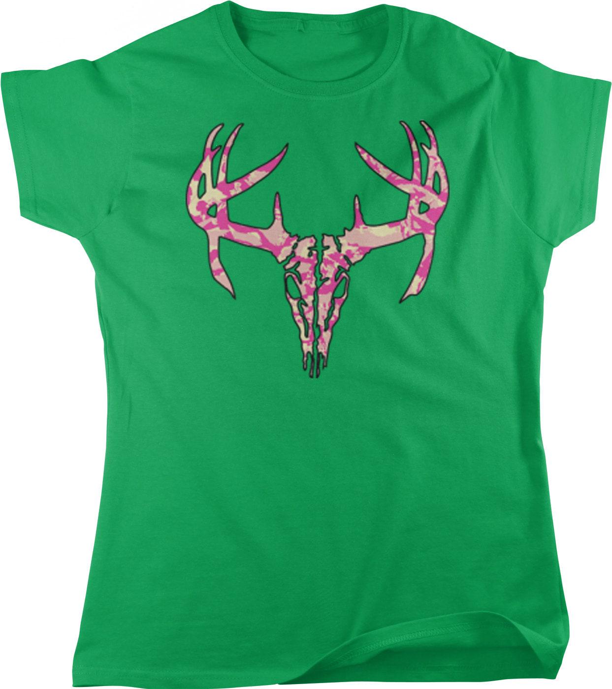 Pink Camo Deer Skull Shirt | Full Cut Women's Hunting Tee in Pink Camouflage