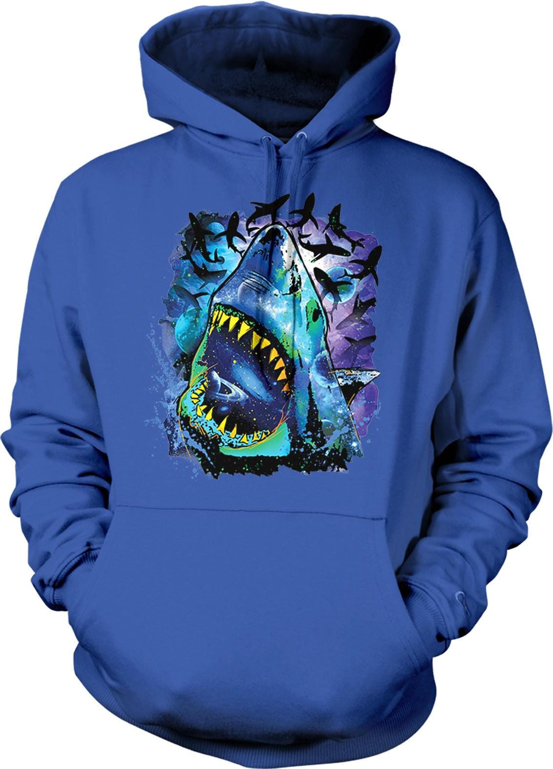 Space Pattern Hoodie – Great White Shark Sweatshirt with Double Ply Hood & Pouch Pocket