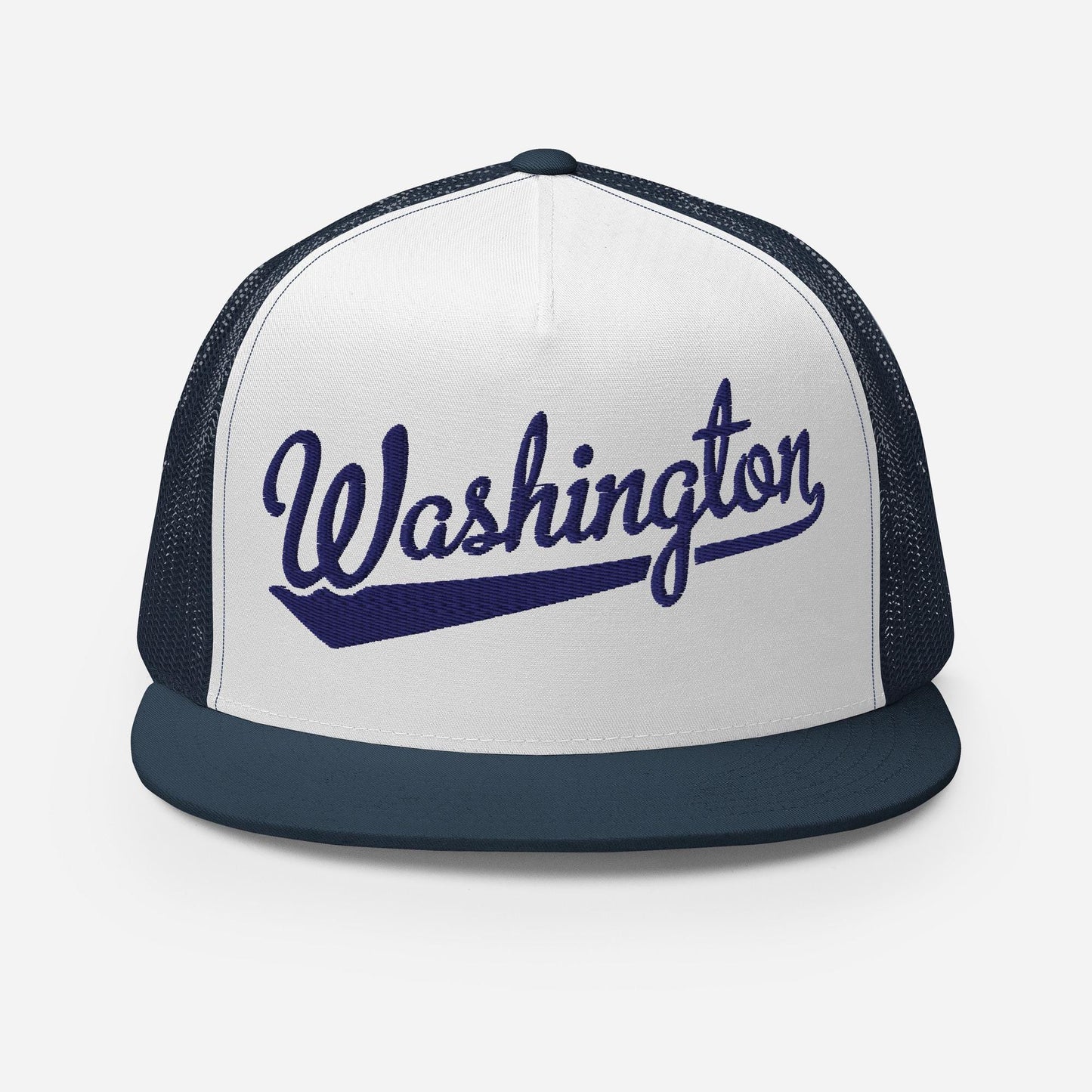 Snapback Trucker Hat - Washington Script Baseball Cap | Adjustable Flat Visor