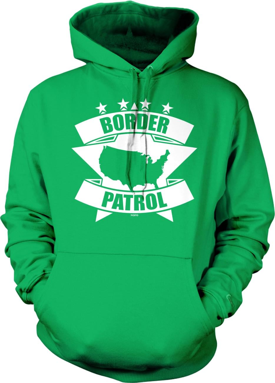 A bright green hoodie with a graphic design on the front.