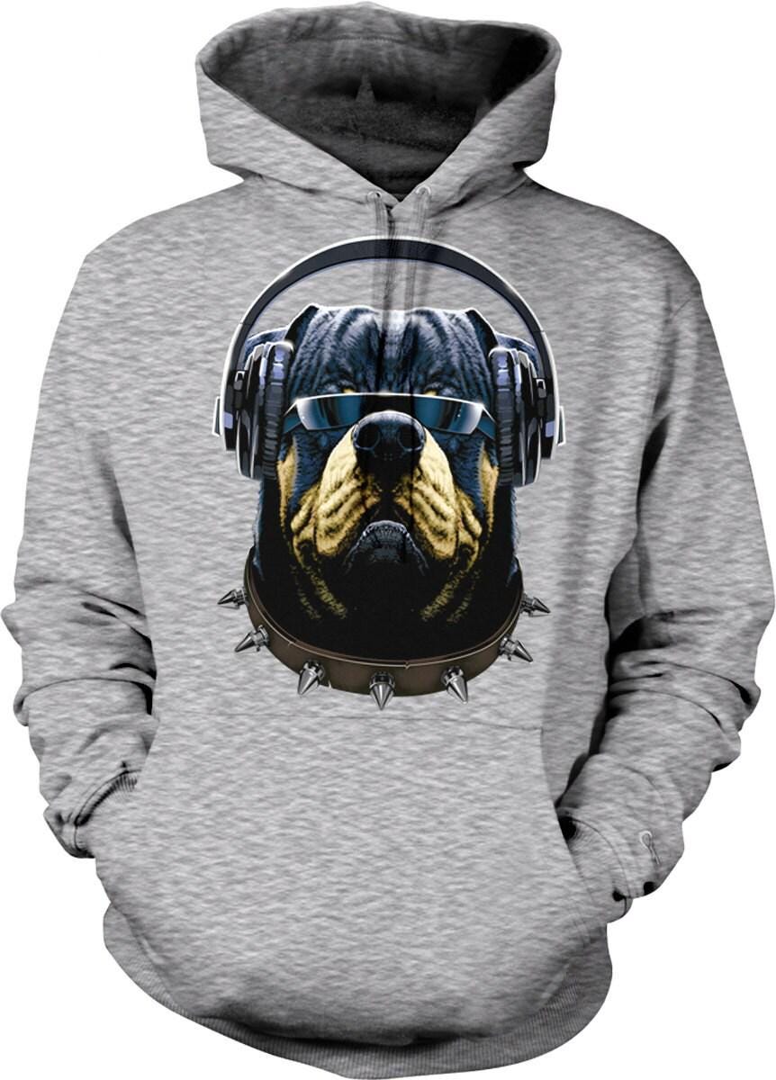 DJ Rotty Hooded Sweatshirt – Rottweiler Hoodie With Pouch Pocket & Cool Canine Style
