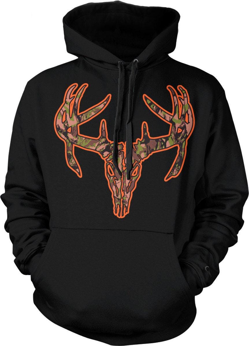 Camo Deer Skull Hoodie – Durable Cotton Blend Hunting Graphic Sweatshirt