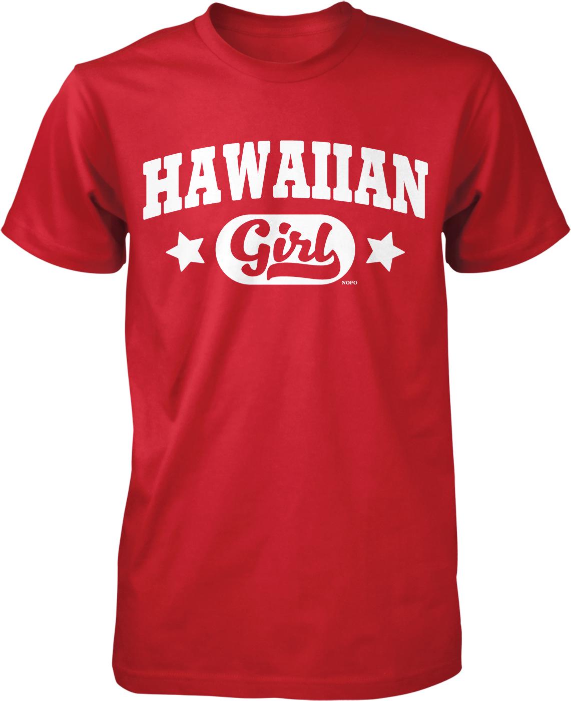 A red t-shirt with the text "HAWAIIAN Girl" printed on it.