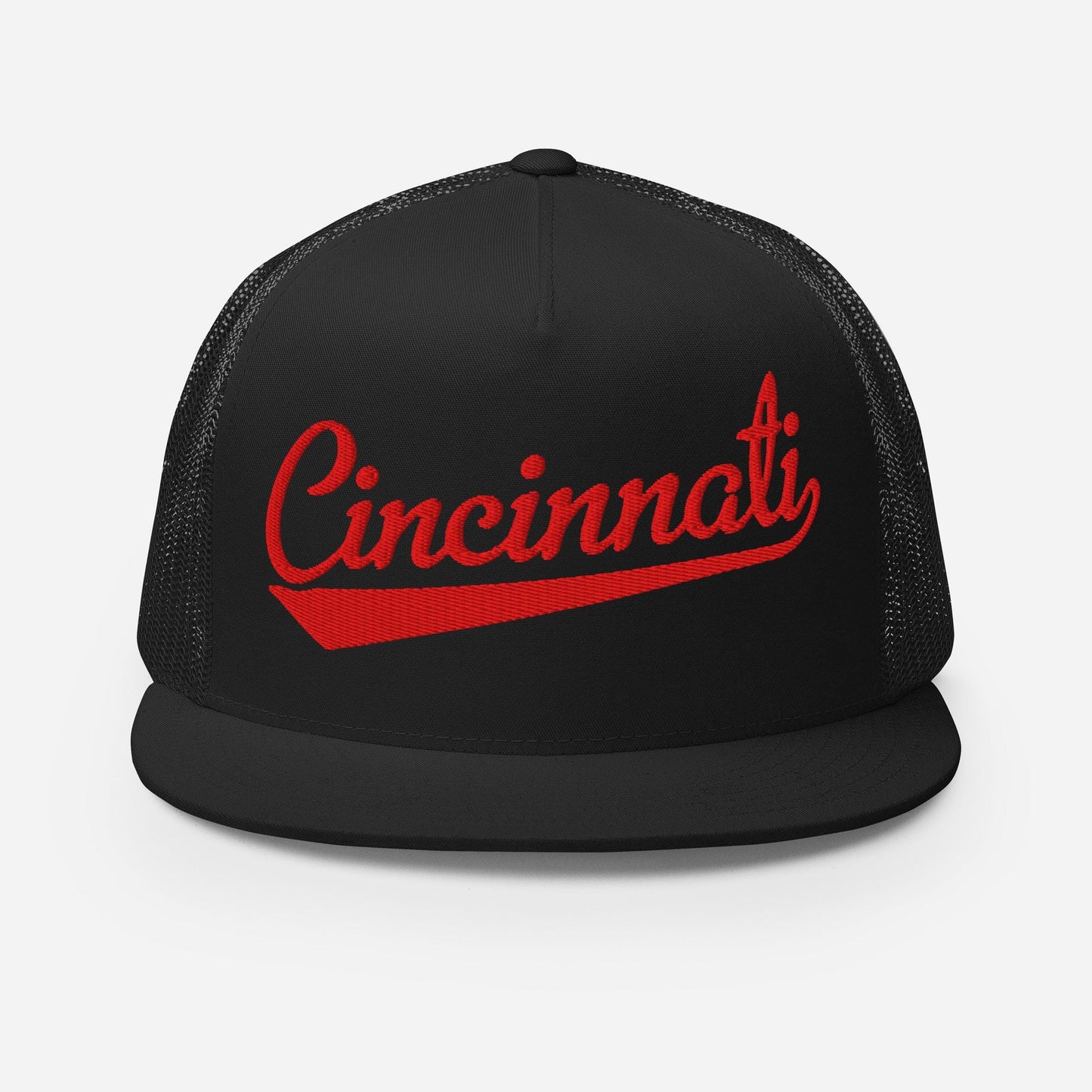 Snapback Trucker Hat - Cincinnati Baseball Hat with Custom Thread Colors & Five Panel Design
