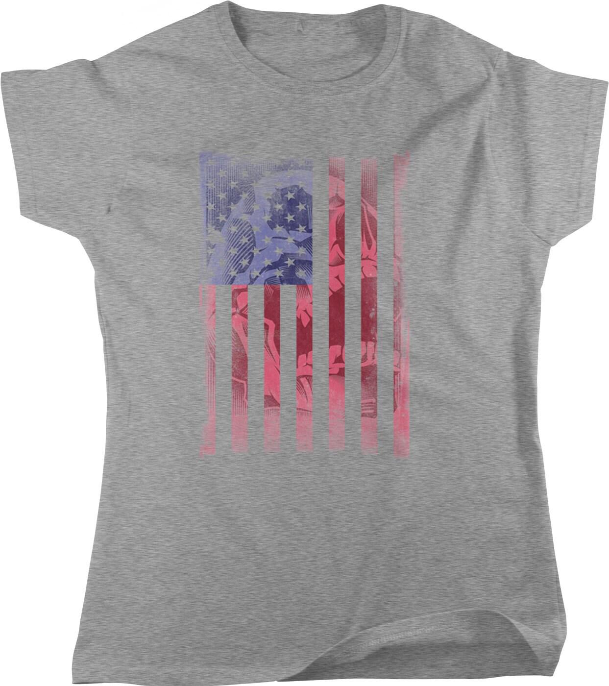 American Flag T-Shirt – Patriotic Women's Tee With Cotton Skull Design