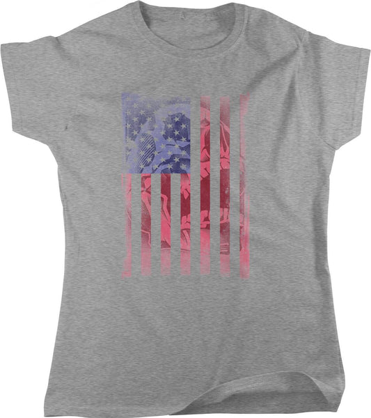 American Flag T-Shirt – Patriotic Women's Tee With Cotton Skull Design