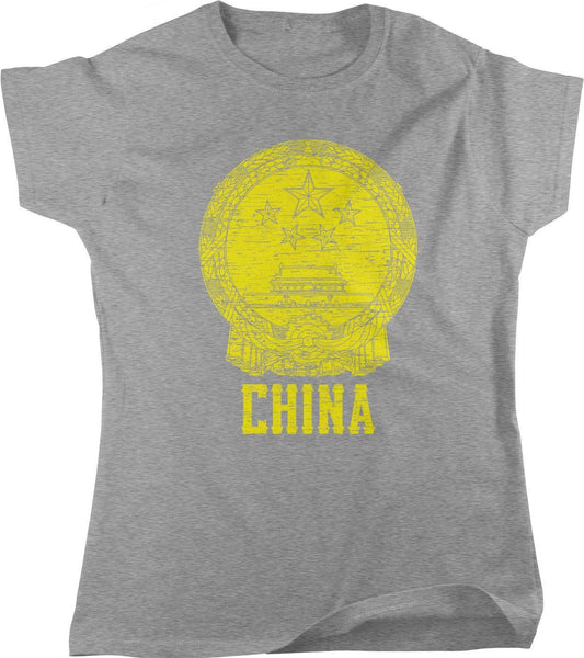 Women's China T-Shirt - Red National Emblem | Cotton Casual Fit Tee