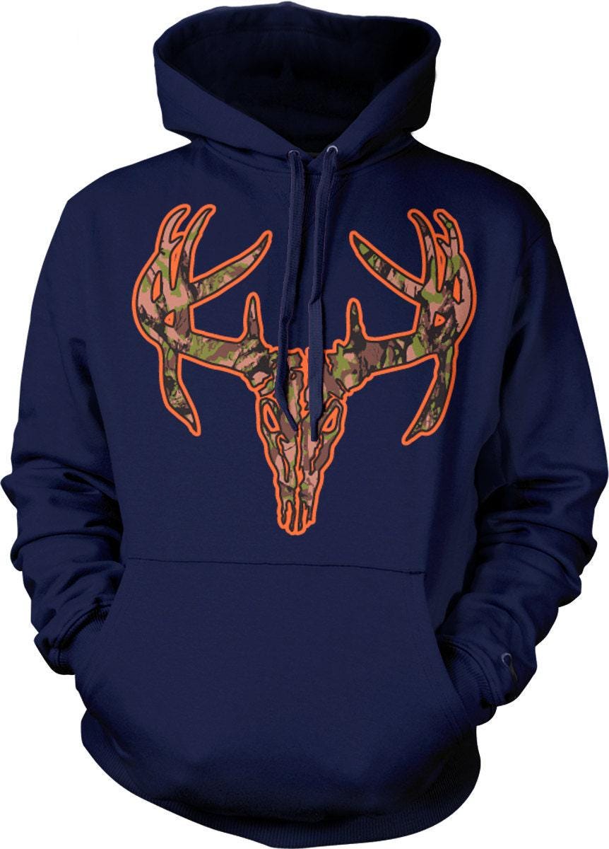 Camo Deer Skull Hoodie – Durable Cotton Blend Hunting Graphic Sweatshirt