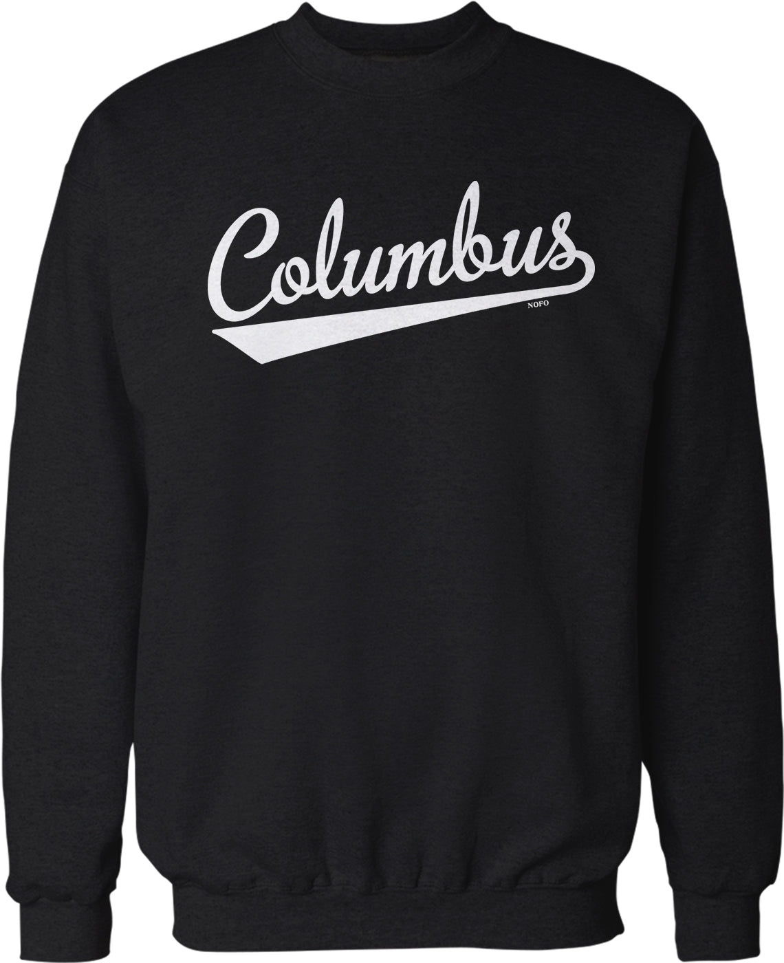 A black sweatshirt with the word "Columbus" printed in white text across the front.