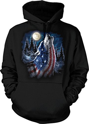 Flag Wolf Sweatshirt - Hooded American Flag Hoodie With Pouch Pocket