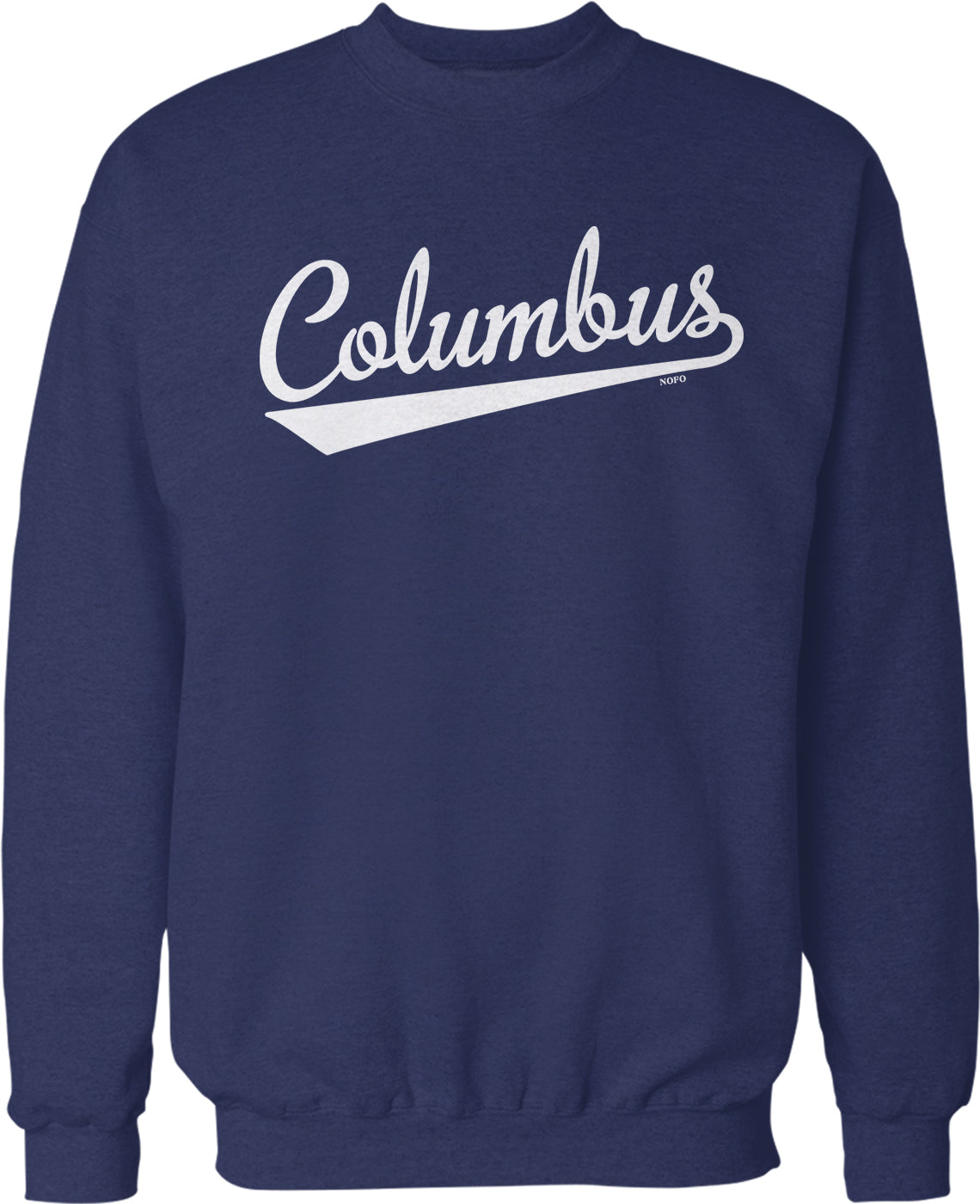 A navy blue sweatshirt with the word "Columbus" printed in white text across the front.