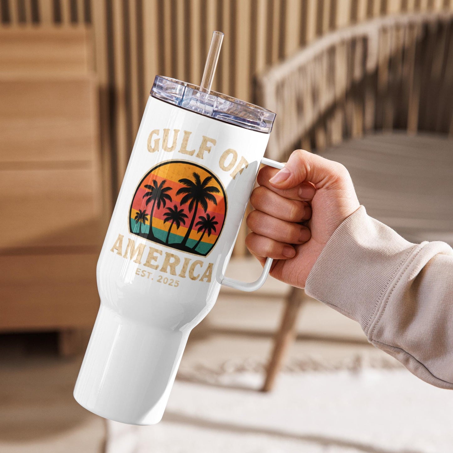 gulf of america est. 2025 maga Travel mug with a handle
