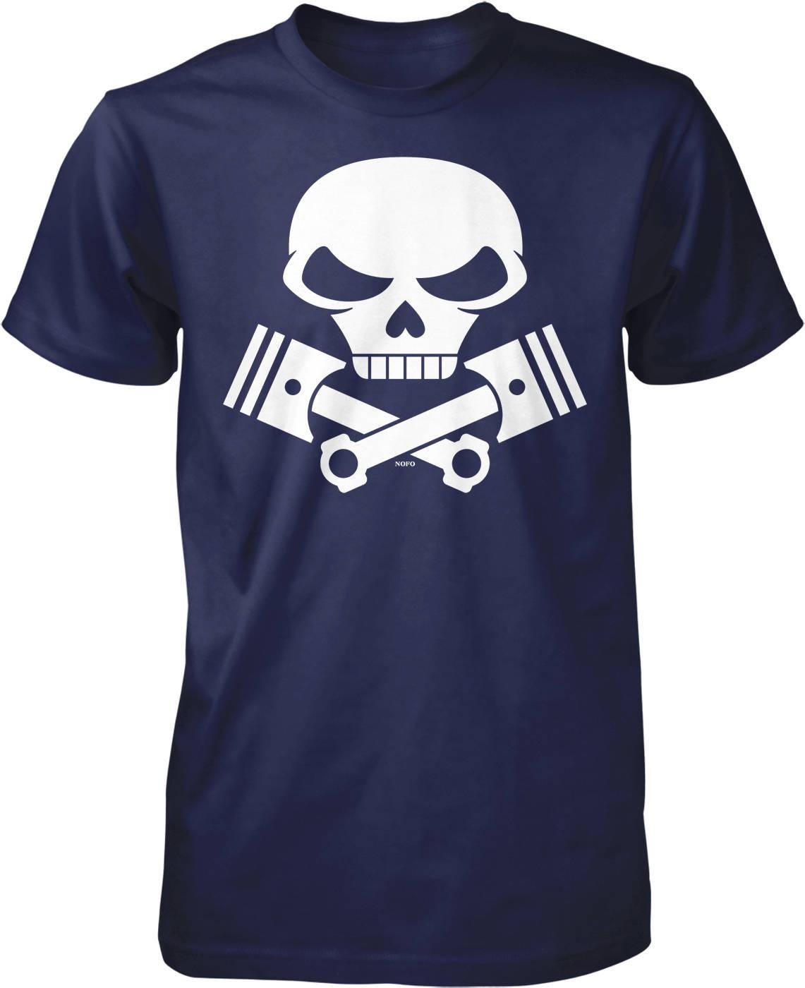 Motorcycle Engine T-Shirt - Skull And Pistons Durable Cotton Tee For Bikers