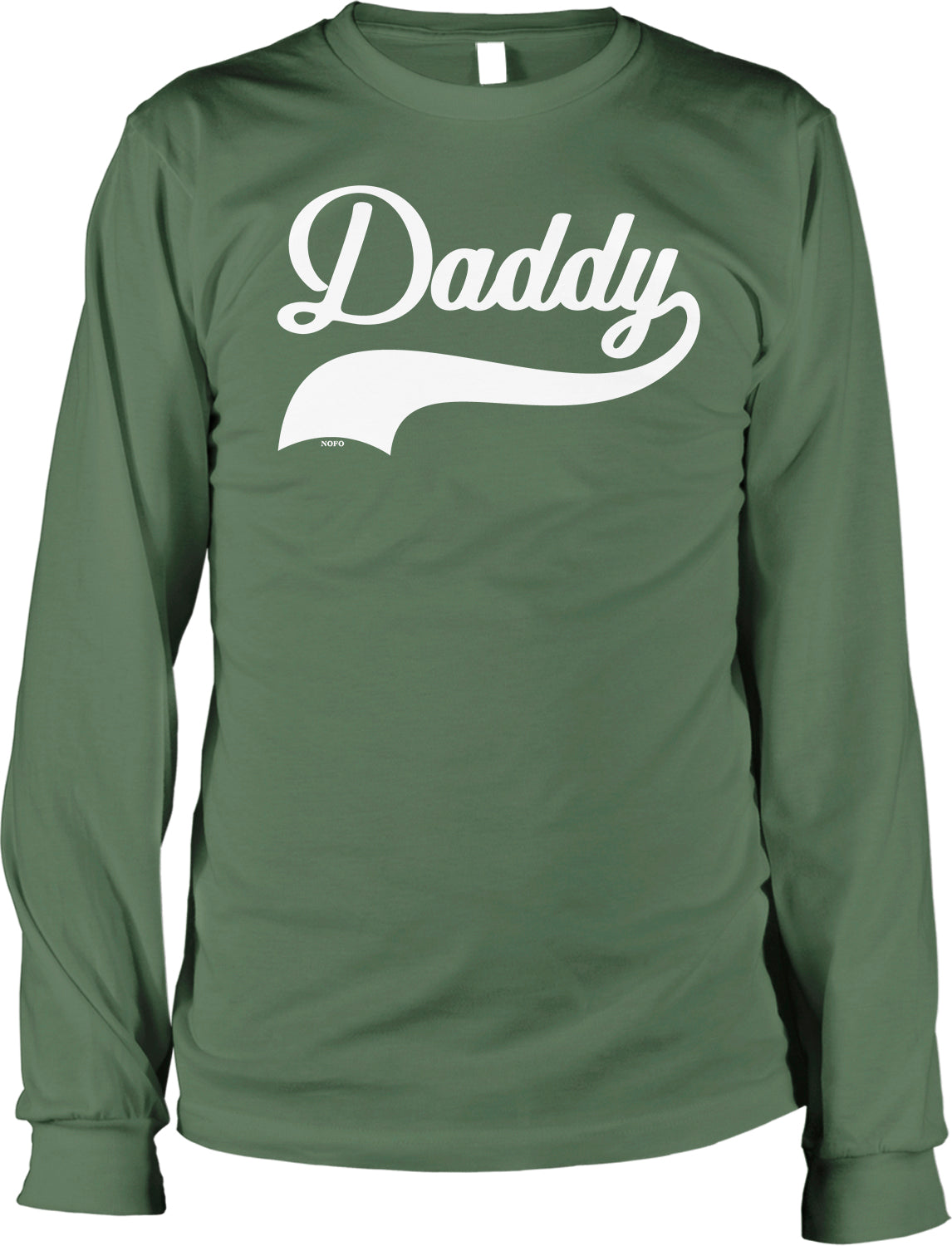 A long-sleeved green t-shirt with the word "Daddy" printed in white text across the front.