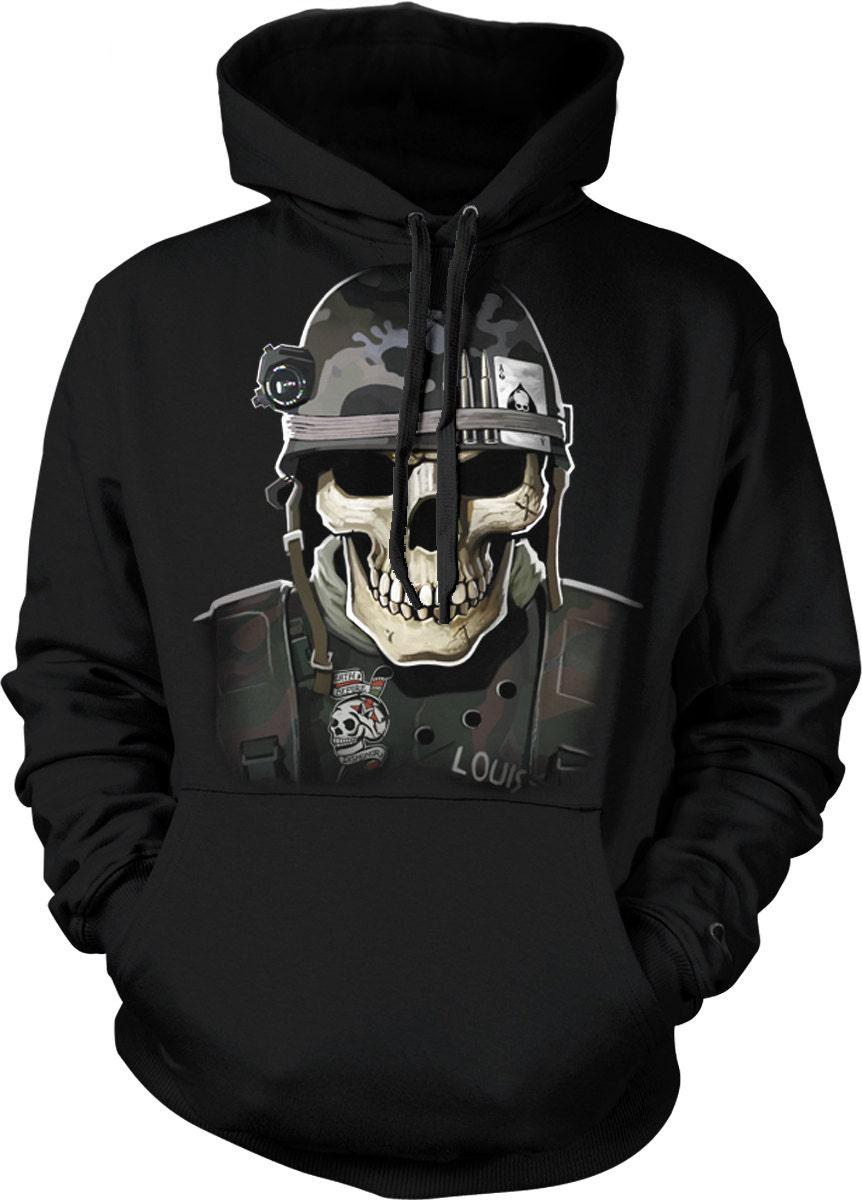 Military Skull Hoodie - Ace of Spades Sweatshirt | Veteran Gift & Durable Cotton Blend