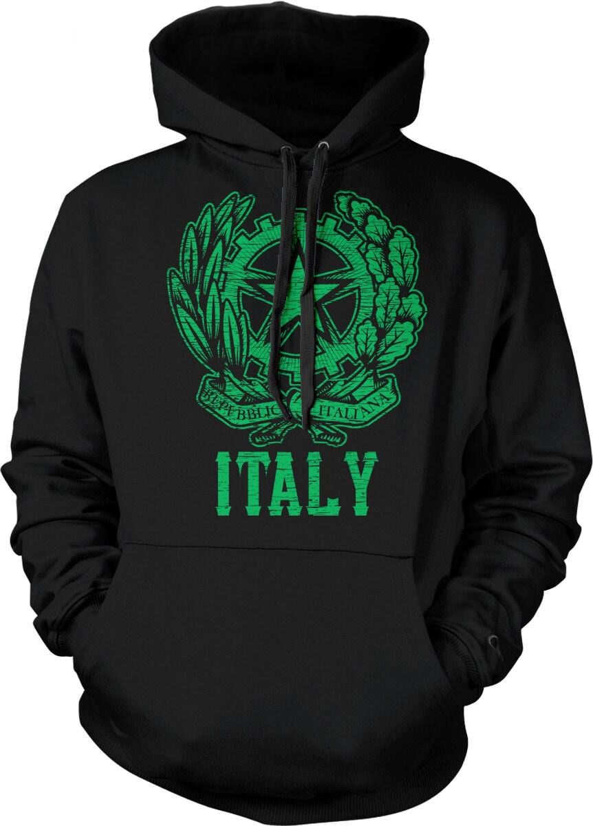 Italy Coat Of Arms Hoodie – White Star Emblem, Olive Branch Design Sweatshirt