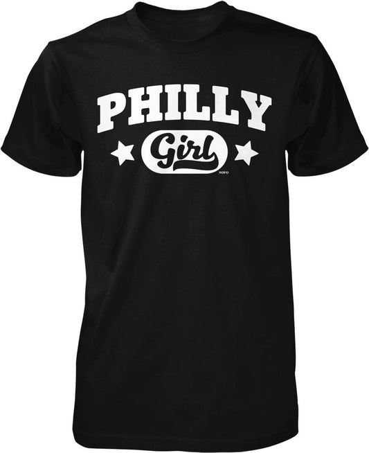 A black t-shirt with white text and graphics printed on it.
