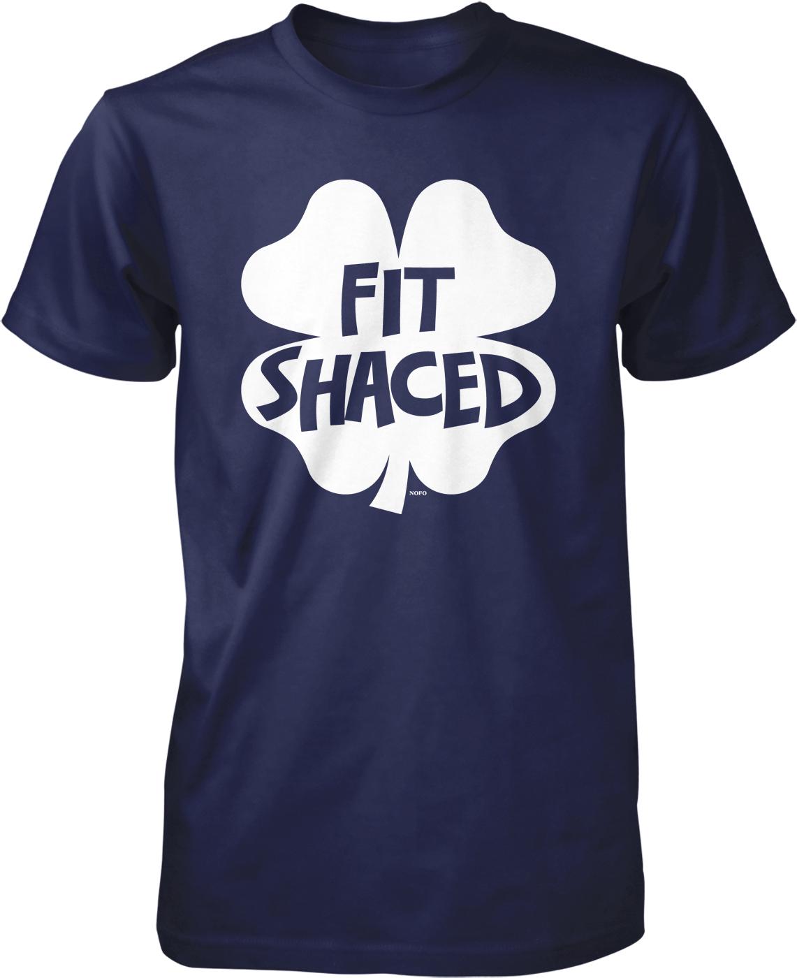 A navy blue t-shirt with a white graphic design that says "FIT SHAGED" in bold letters.