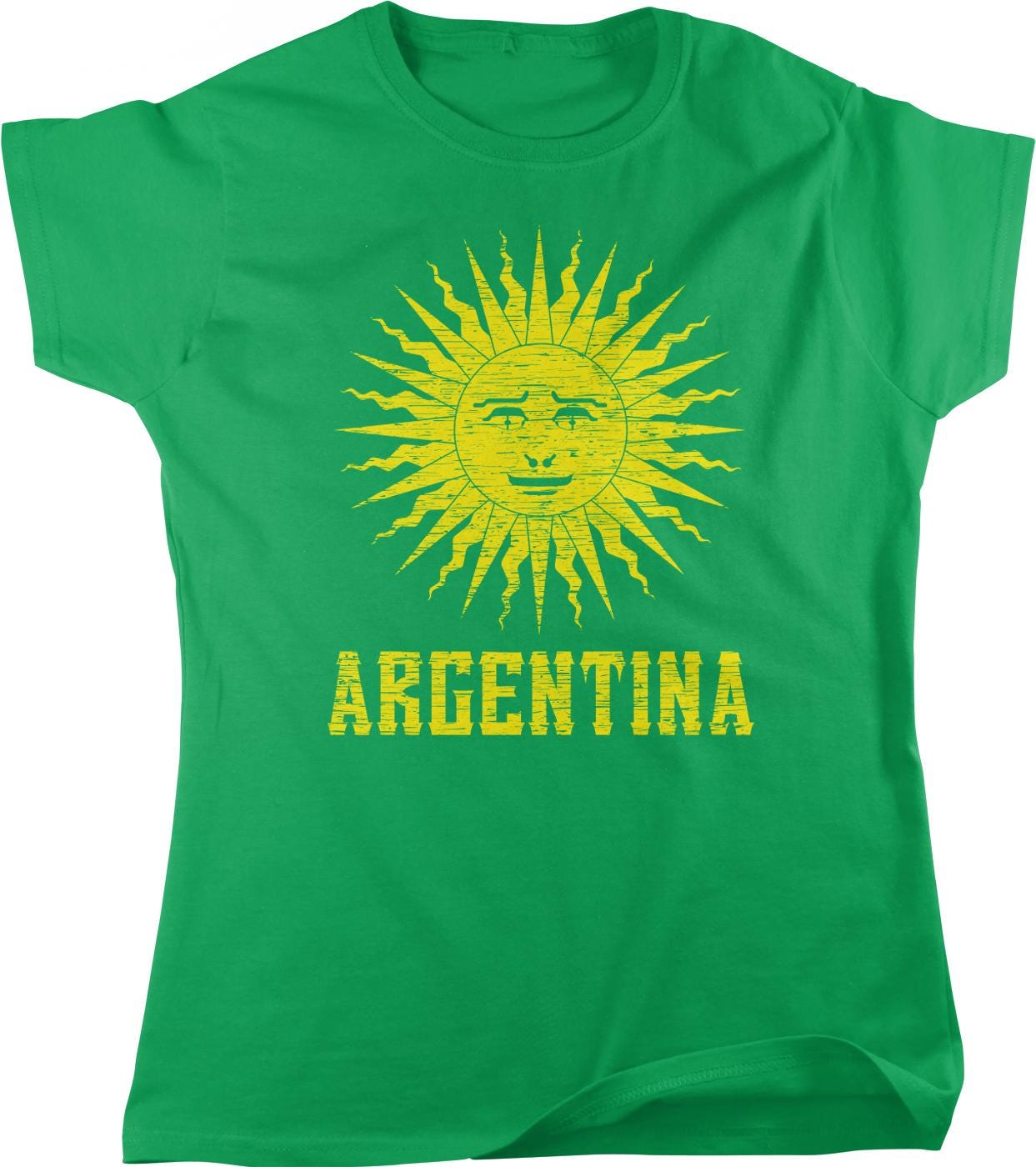 A green t-shirt with a yellow sun graphic and the word "ARGENTINA" printed on it.
