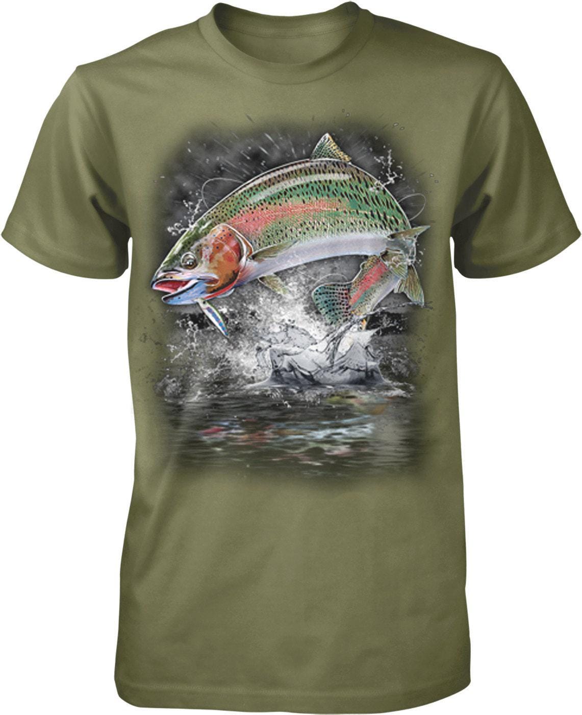 Men's Cotton Fishing Tee - Rainbow Trout Fly Fishing Shirt | Pre-Shrunk Cotton
