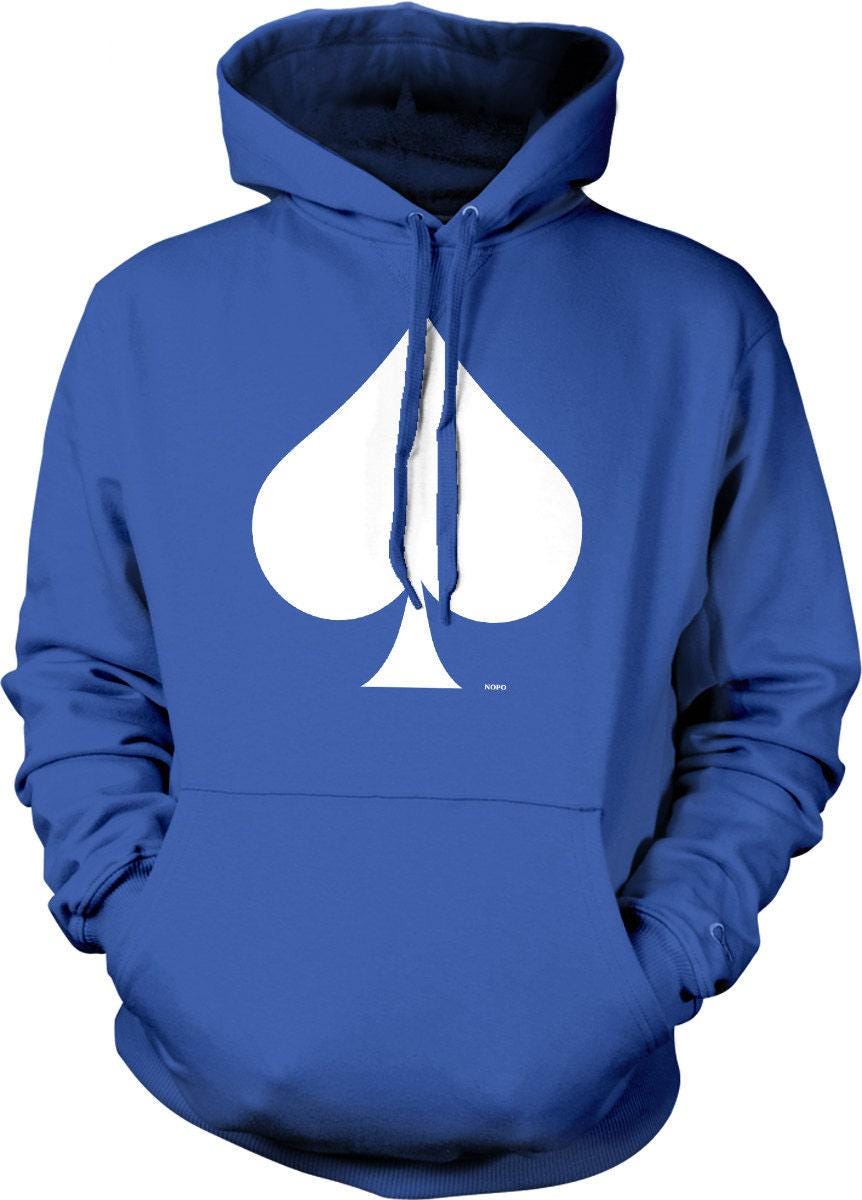 White Spade Hoodie - Playing Card Sweatshirt With Adjustable Draw Cord & Pouch Pocket