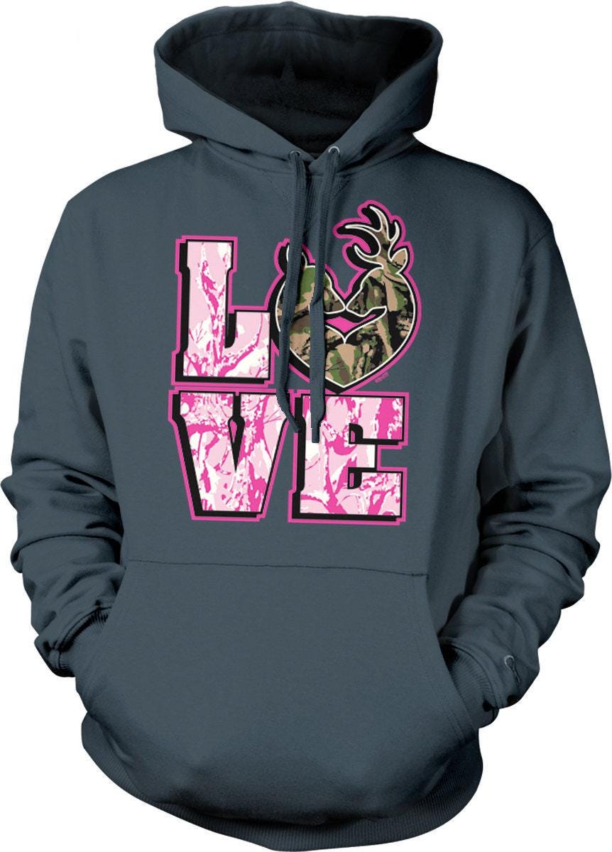 Hunting Hoodie Camo - Cozy Outdoor Sweatshirt with Deer Couple Design & Pouch Pocket