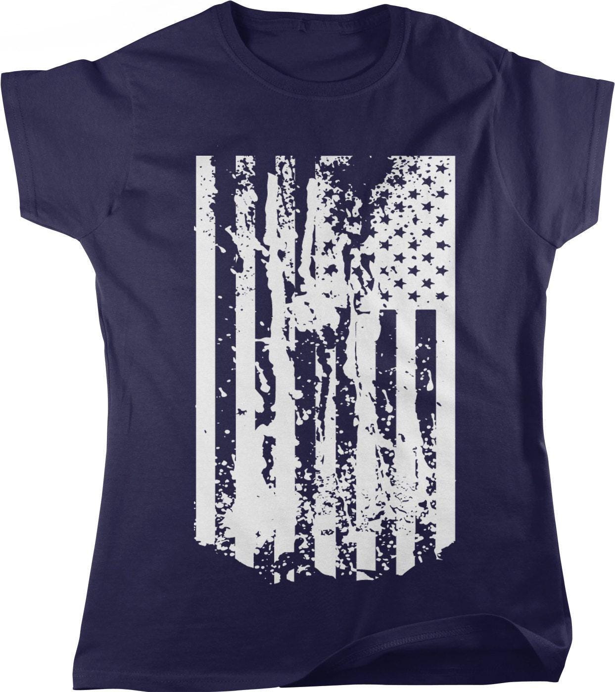 Distressed US Flag Shirt - Women's Patriotic Tee | Made in USA Apparel, Cotton Comfort