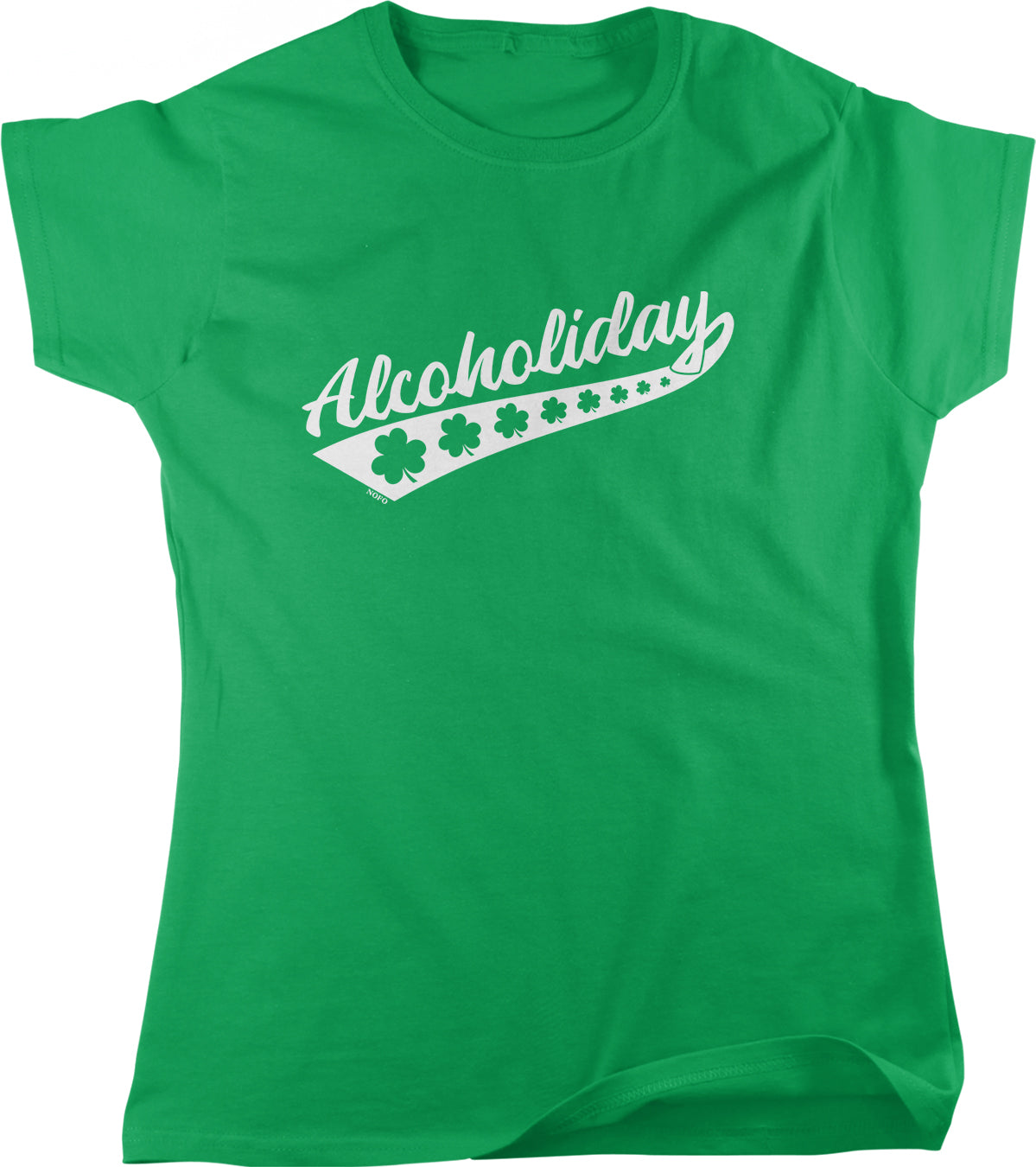 A green t-shirt with the text "Alcoholiday" printed on it.