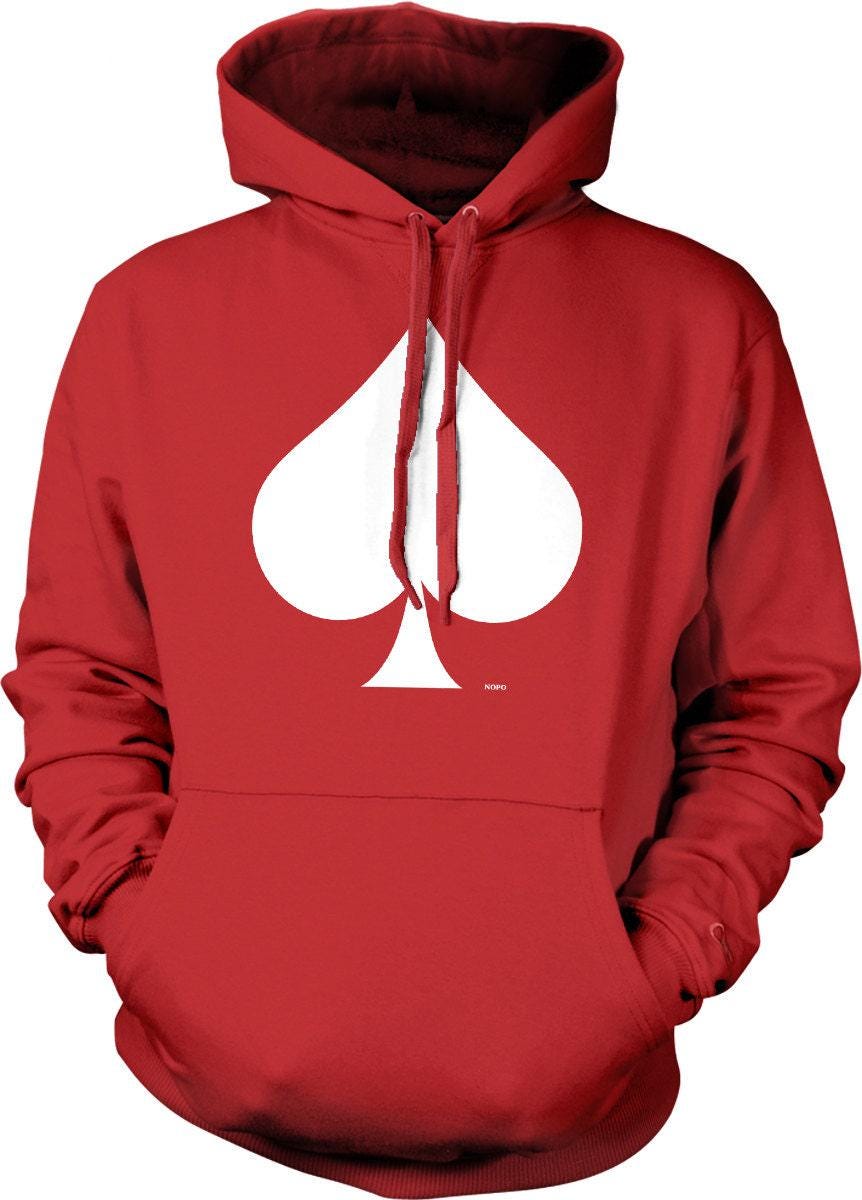White Spade Hoodie - Playing Card Sweatshirt With Adjustable Draw Cord & Pouch Pocket