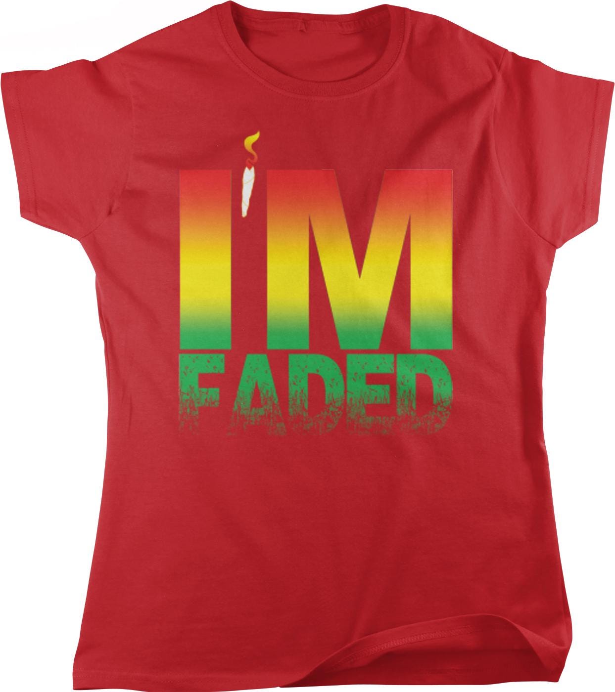 A red t-shirt with the text "I'm Faded" printed on it.