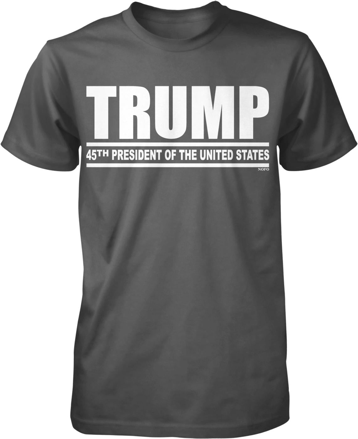 A black t-shirt with the text "TRUMP 45TH PRINCIPLE OF THE UNITED STATES" printed on it in white.