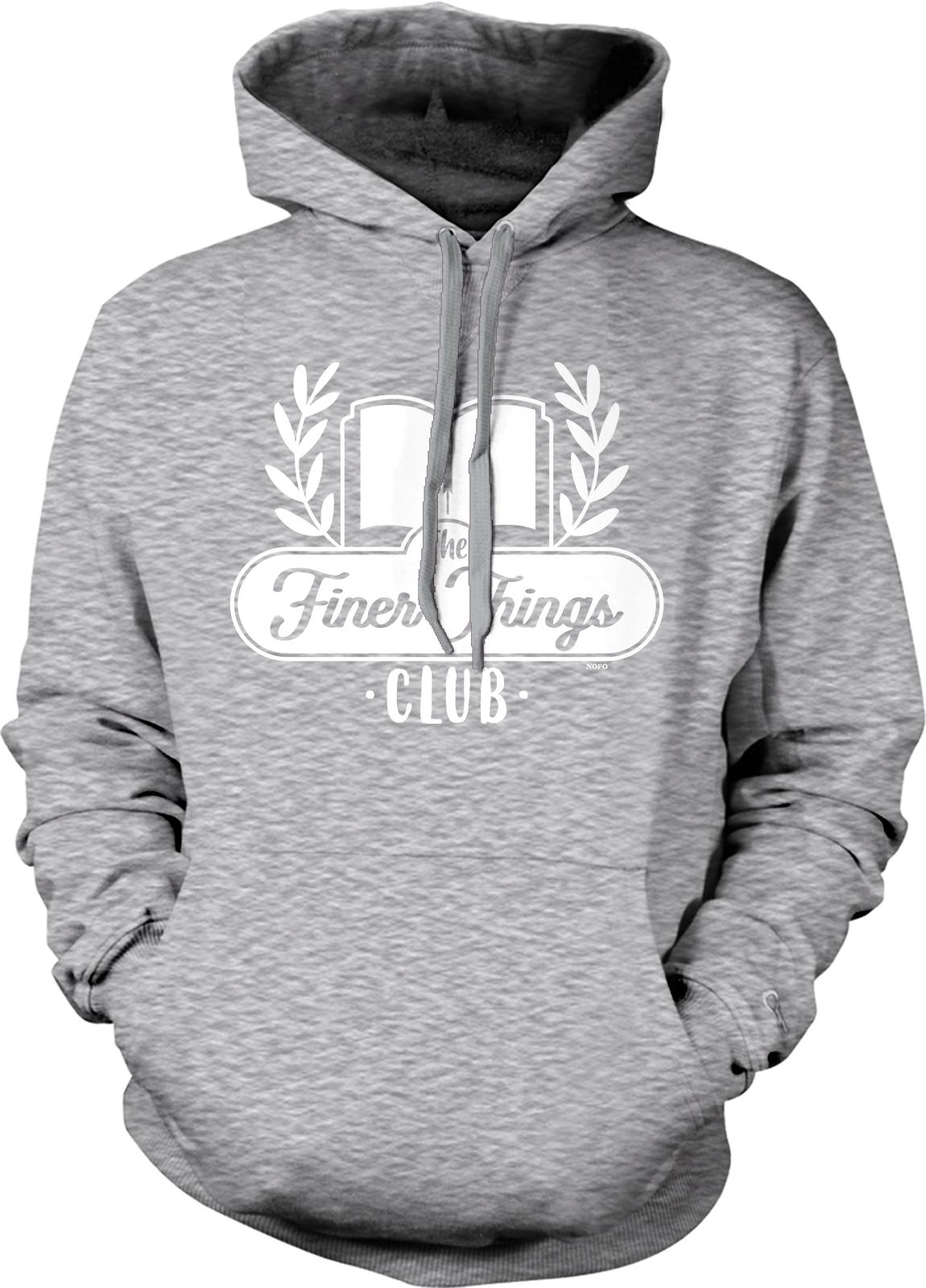 A gray hooded sweatshirt with a graphic design on the front.